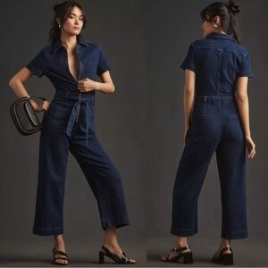 Maeve Anthropologie Colette Weekend Dark Denim Wide Leg Jumpsuit Size 2 NEW